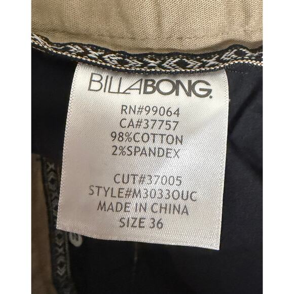 Billabong Mens Khaki Slim Pants Size 36 x 32 Stretch Flat Front Casual Work New - Picture 8 of 10
